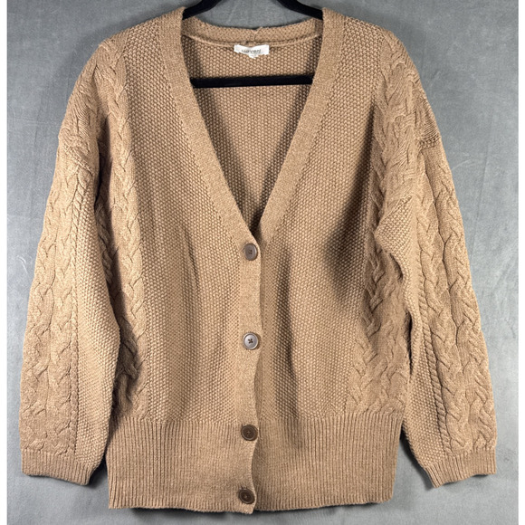 Haven Well Within Button Up V Neck Wool Blend Cable Knit Sweater US Women's L/XL - Picture 3 of 6